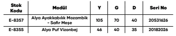 Alya Ayakkabılık Mozambik - Safir Meşe ölçü ve modül bilgileri