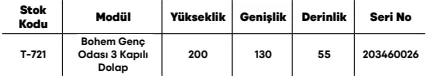 Bohem Genç Odası 3 Kapılı Dolap ölçü ve modül bilgileri