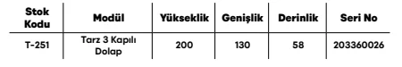 Tarz 3 Kapılı Dolap ölçü ve modül bilgileri