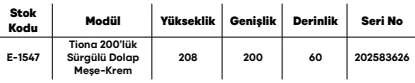 Tiona 200’lük Sürgülü Dolap Meşe-Krem ölçü ve modül bilgileri