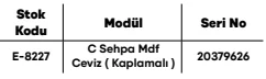 C Sehpa Mdf Ceviz ( Kaplamalı ) ölçü ve modül bilgileri